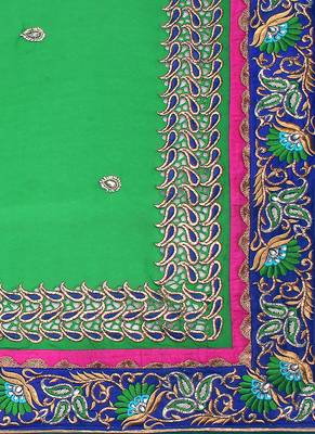 Green Embroidered Jacquard Saree With Blouse 4