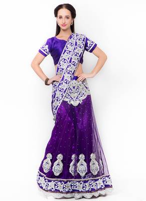 Blue Embroidered Net Saree With Blouse 1
