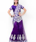 Blue Embroidered Net Saree With Blouse