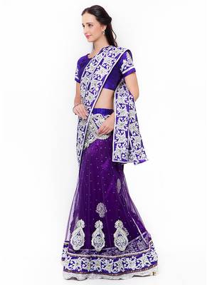 Blue Embroidered Net Saree With Blouse 2