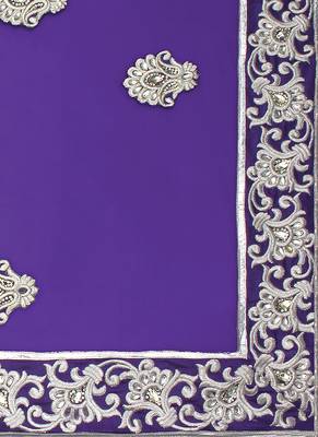 Blue Embroidered Net Saree With Blouse 4