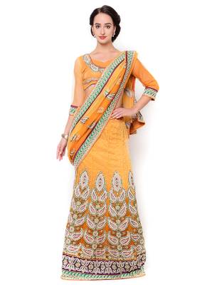 Yellow Embroidered Net Saree With Blouse 1