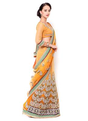 Yellow Embroidered Net Saree With Blouse 2