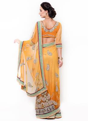 Yellow Embroidered Net Saree With Blouse 3