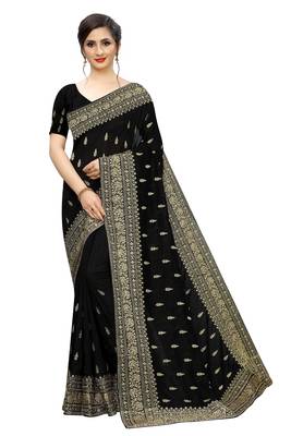 Black Embroidered Silk Saree With Blouse 1