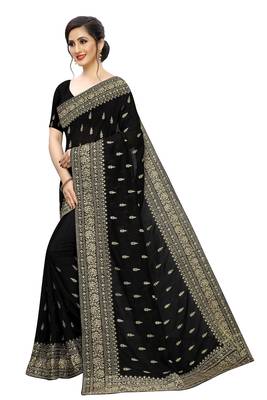 Black Embroidered Silk Saree With Blouse 2