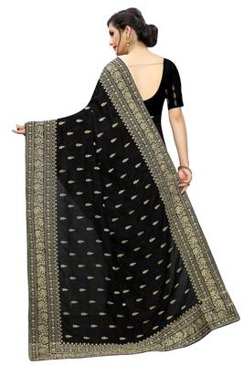 Black Embroidered Silk Saree With Blouse 3