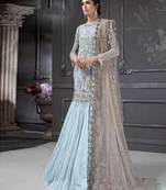 Sky Blue Heavy Embroidered Net Pakistani Sharara Suit