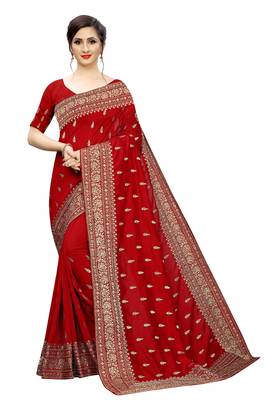 Red Embroidered Silk Saree With Blouse 1
