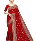 Red Embroidered Silk Saree With Blouse