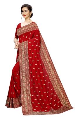 Red Embroidered Silk Saree With Blouse 2