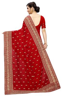 Red Embroidered Silk Saree With Blouse 3