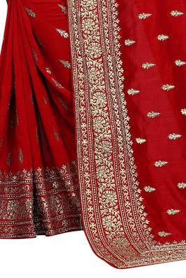 Red Embroidered Silk Saree With Blouse 4