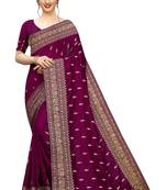 Wine Embroidered Silk Saree With Blouse