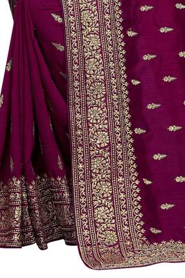 Wine Embroidered Silk Saree With Blouse 4