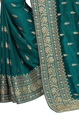 Teal Embroidered Silk Saree With Blouse 4