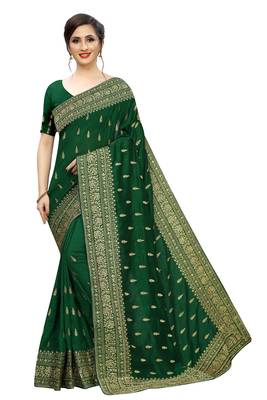 Green Embroidered Silk Saree With Blouse 1