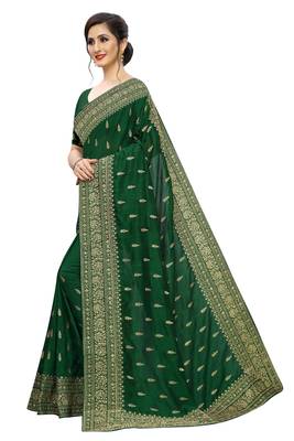Green Embroidered Silk Saree With Blouse 2