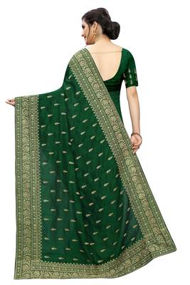 Green Embroidered Silk Saree With Blouse 3