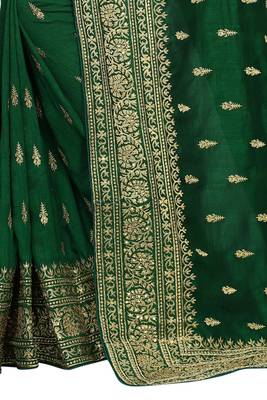 Green Embroidered Silk Saree With Blouse 4