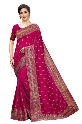 Magenta Embroidered Silk Saree With Blouse 1
