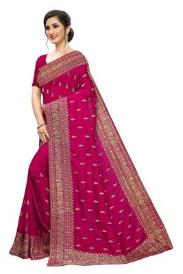Magenta Embroidered Silk Saree With Blouse 2