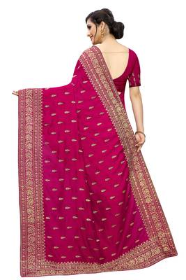 Magenta Embroidered Silk Saree With Blouse 3