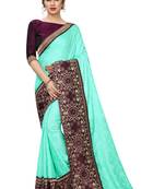 Sky Blue Embroidered Silk Saree With Blouse