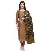 Brown multi resham work chanderi salwar