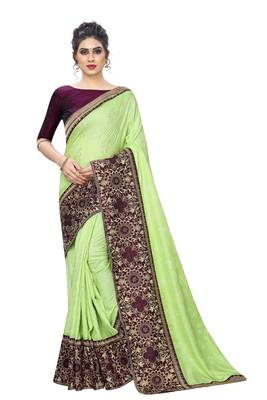 Green Embroidered Silk Saree With Blouse 1