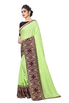 Green Embroidered Silk Saree With Blouse 2