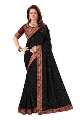 Black Embroidered Silk Saree With Blouse 1