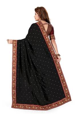 Black Embroidered Silk Saree With Blouse 3
