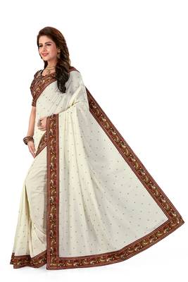 Off White Embroidered Silk Saree With Blouse 2