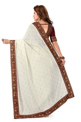 Off White Embroidered Silk Saree With Blouse 3