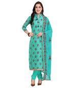 Teal-green multi resham work cotton salwar