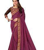 Wine Embroidered Silk Saree With Blouse