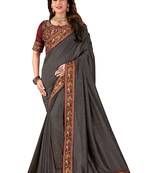 Grey Embroidered Silk Saree With Blouse