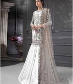 White Heavy Embroidered Net Pakistani Sharara Suit