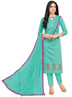 Teal-blue multi resham work cotton salwar 1
