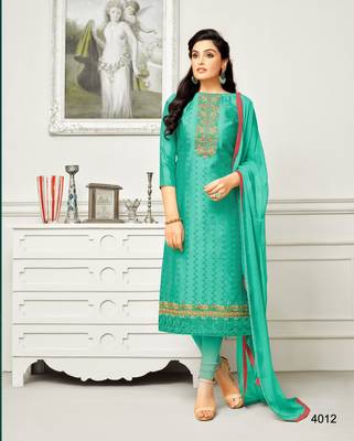 Teal-green multi resham work chanderi salwar 1