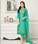Teal-green multi resham work chanderi salwar