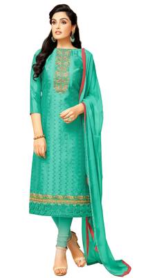 Teal-green multi resham work chanderi salwar 2