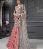 Peach Color Heavy Embroidered Net Pakistani Sharara Suit