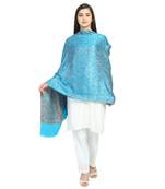 Turquise & Multicolor Modal Woven Design Floral Paisley Shawl