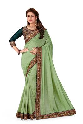 Green Embroidered Silk Saree With Blouse 1
