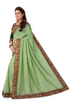 Green Embroidered Silk Saree With Blouse 2