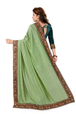 Green Embroidered Silk Saree With Blouse 3