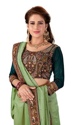 Green Embroidered Silk Saree With Blouse 4