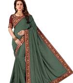 Mehendi Embroidered Silk Saree With Blouse